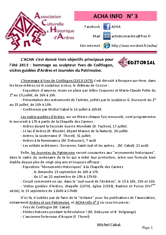 ACHA INFO 3 août 2013