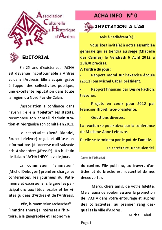 ACHA INFO N°0 Mars 2012