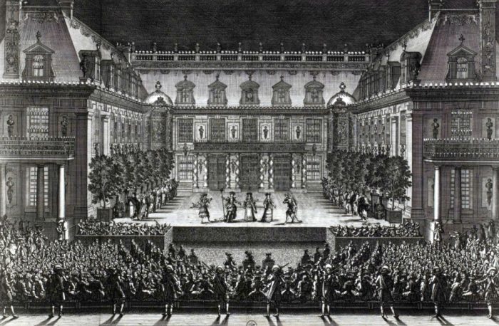 Versailles, représentation d'Alceste de Lully-Quinault - Alceste -Versailles, fête de 1674, 4 juillet - Le Pautre 1